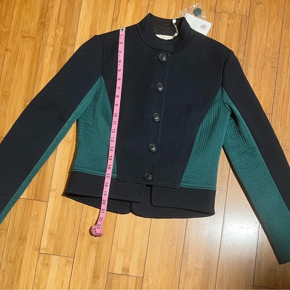 NWT Tory Burch Canter Riding Jacket Navy Blue & Green Size 2 - Picture 13 of 16
